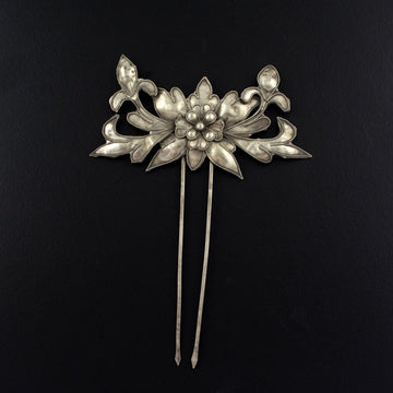 Handmade Miao Filigreed Small 2-Prong Flower Hair Stick